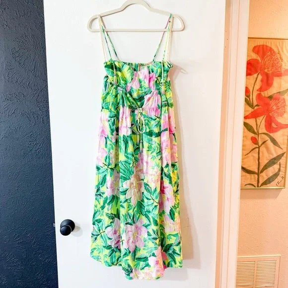 FARM Rio Linen Blend Tie-Strap Sweetheart Babydoll Midi Dress Size XS NEW - Picture 2 of 11